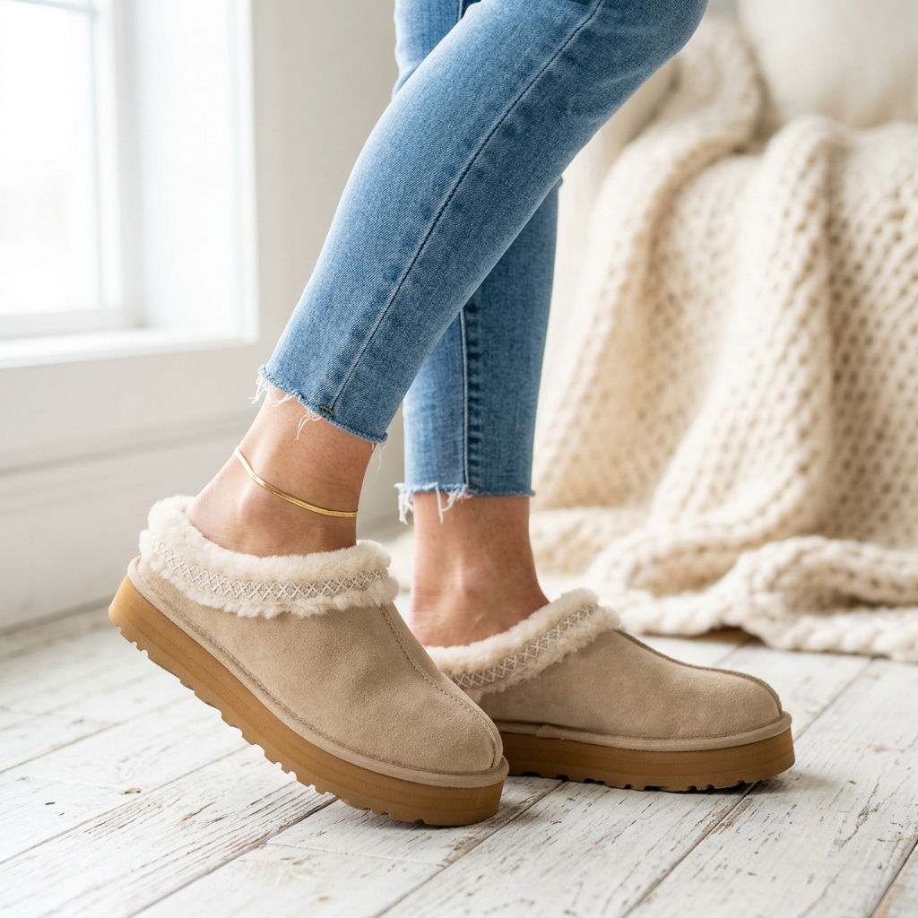 Women's Suede Slipper Clogs – Faux Fur Lined Slip On House Shoes, Platform Winter Mules with Thick Rubber Sole