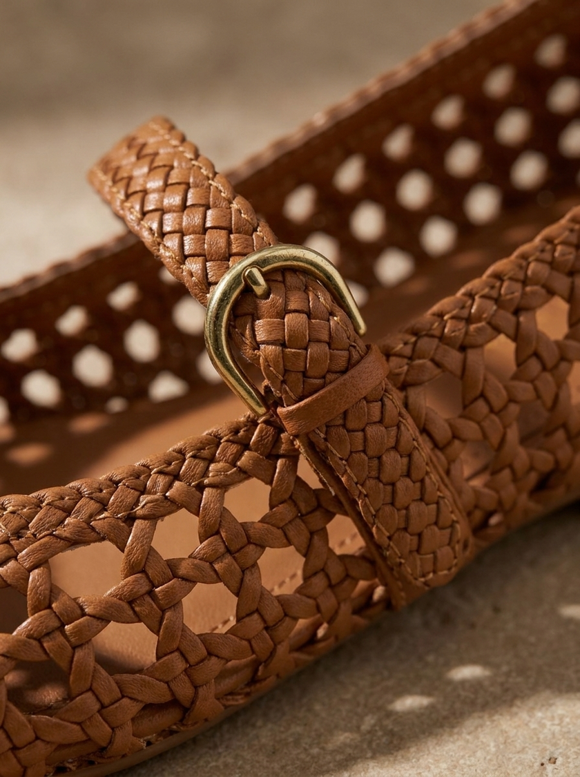 Windsor woven Mary Jane basket weave and buckle detail