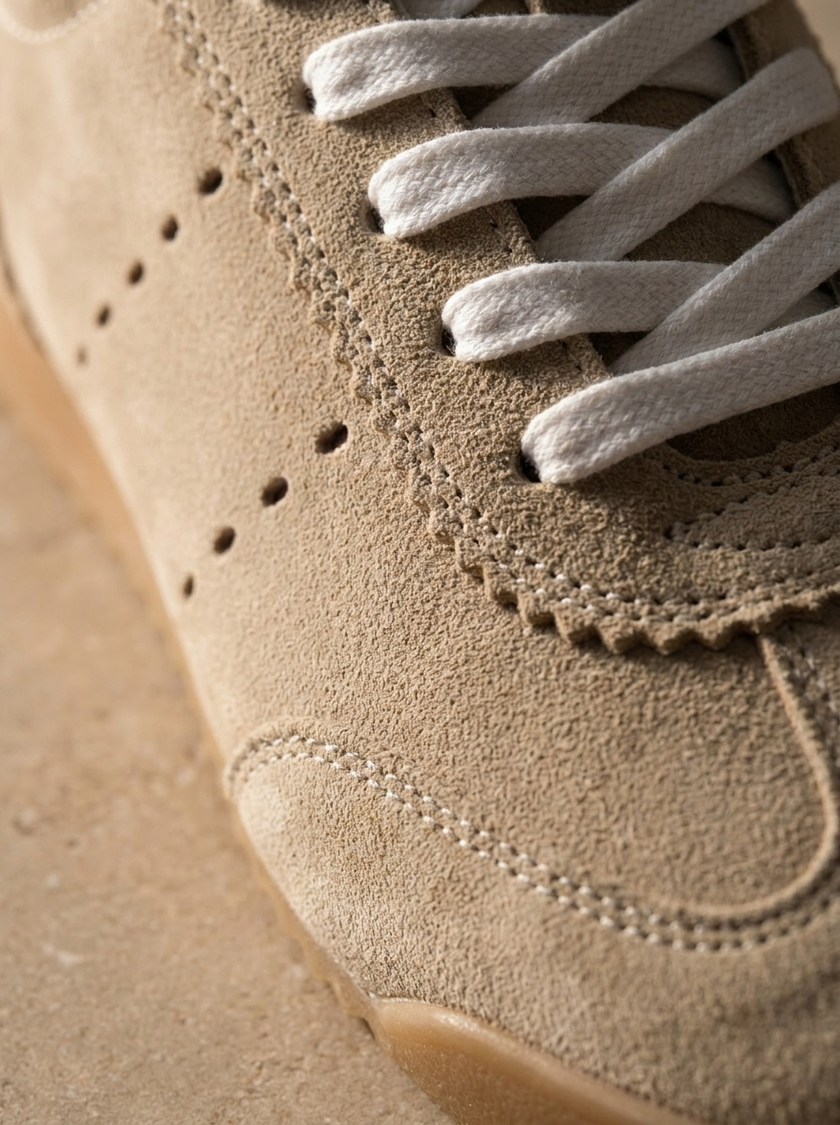 Tock suede sneaker upper and eyelet detail