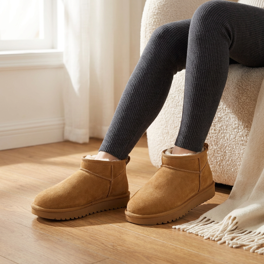 Hip Cozy ankle boots worn indoors with knit leggings