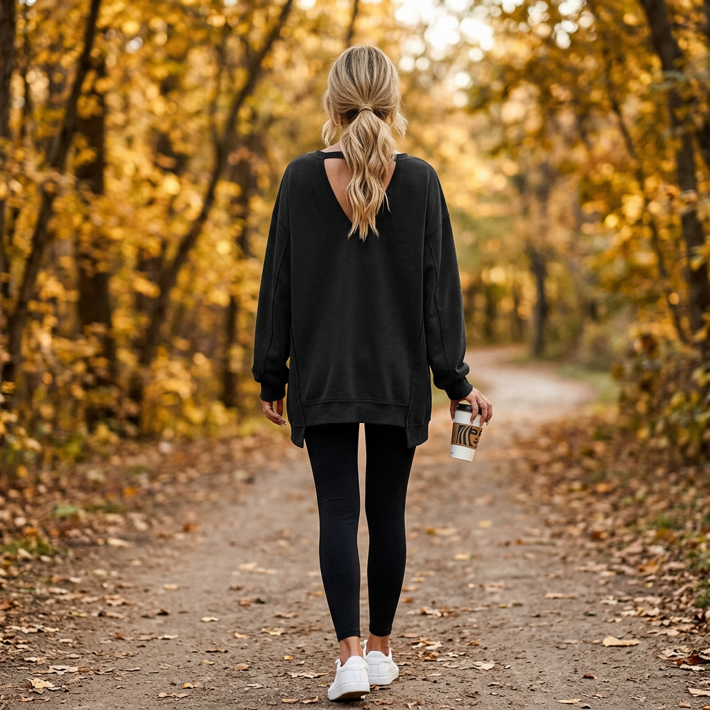 V-neck tunic sweatshirt in relaxed oversized fit, alternate view