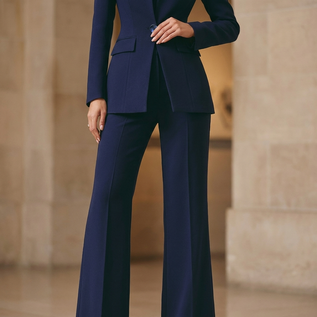 Burgundy longline blazer and flare pants set, alternate view
