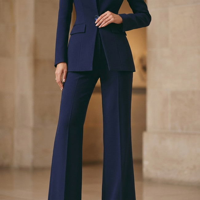 Burgundy longline blazer and flare pants set, alternate view