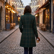 Wool tweed check coat for women, alternate detail view
