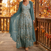Floral maxi dress with matching duster cardigan set, front view