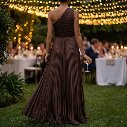 Pleated one shoulder maxi dress, alternate view