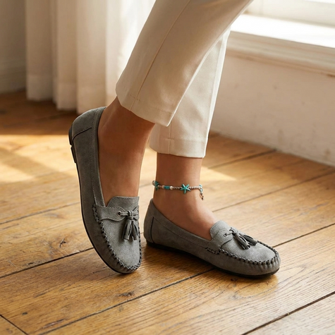 Suede bow loafers in sage green