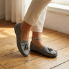 Suede bow loafers in sage green