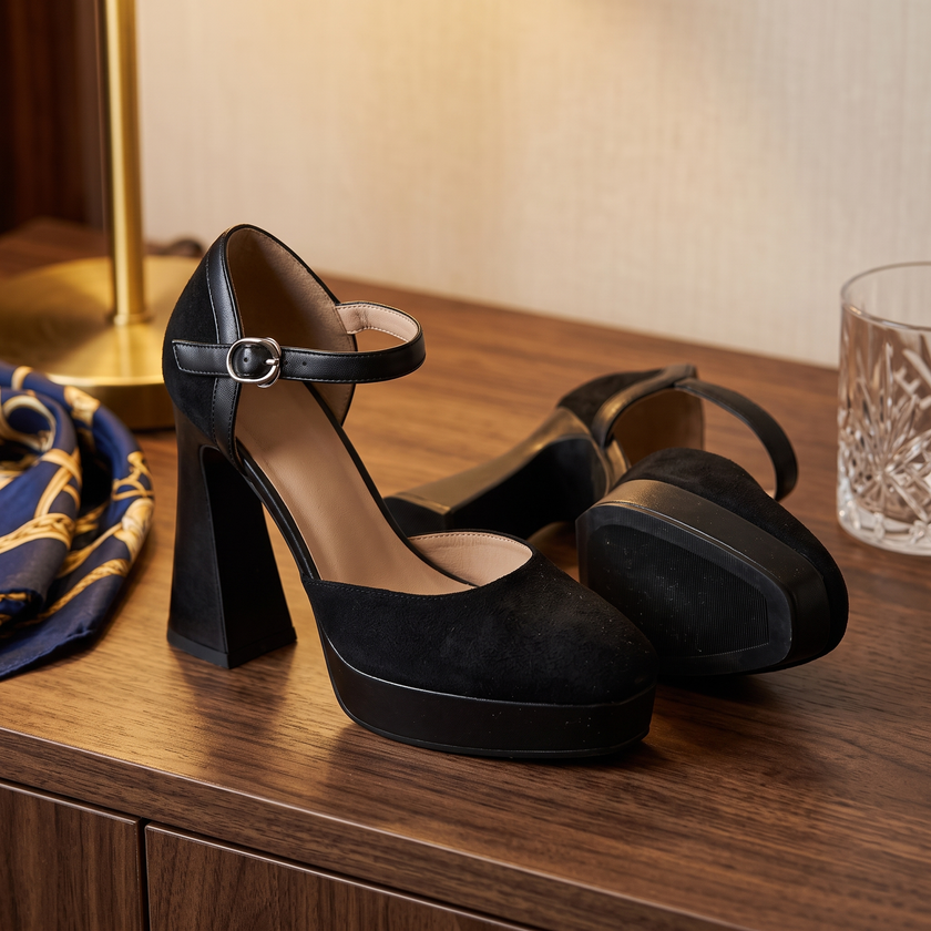 Aurore Platform Heels Ankle Strap Block Heel Pumps