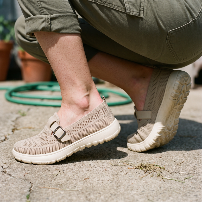 Sara Mesh Slip On Sneakers Buckle Strap