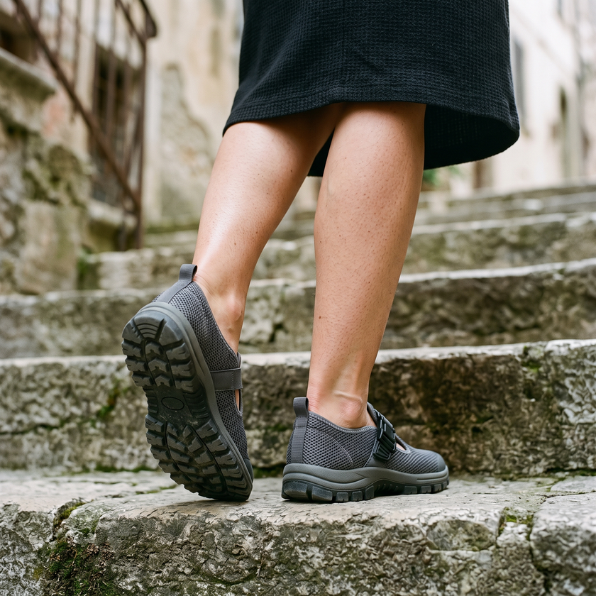 Sara Mesh Slip On Sneakers Buckle Strap