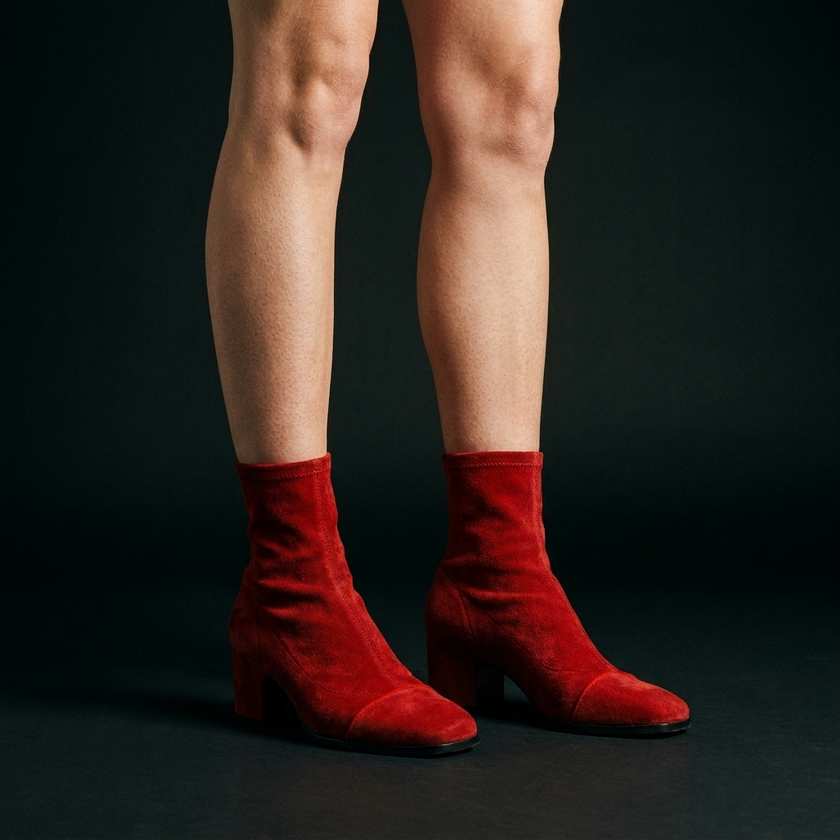 Elegant knee-high boots for women on a dark studio floor under directional light