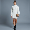 Mock neck sweater dress, styled