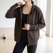Women's zip up hooded cardigan in coffee