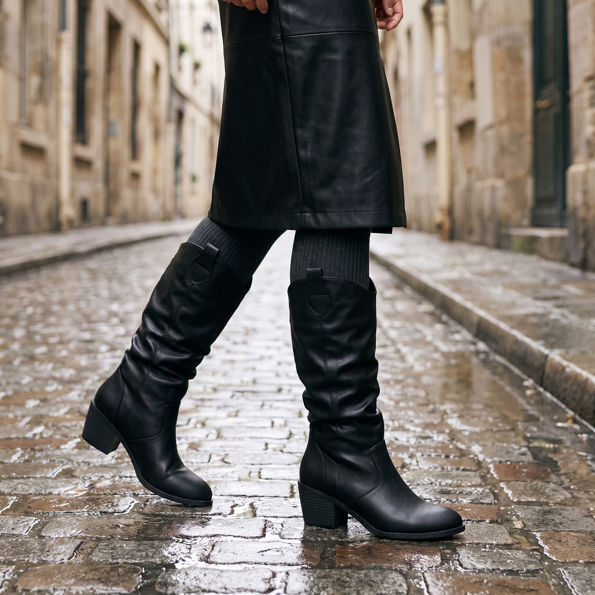 Aria wide calf knee high boots in Black - lifestyle