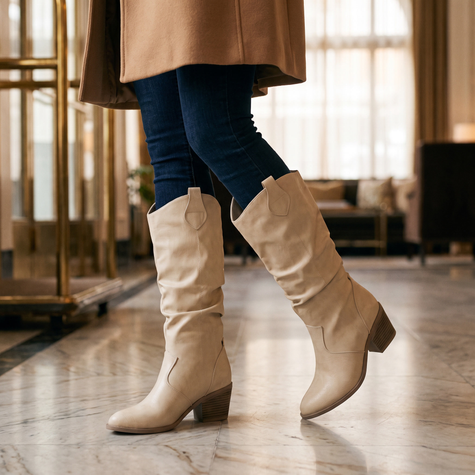 Aria wide calf knee high boots in Beige - lifestyle