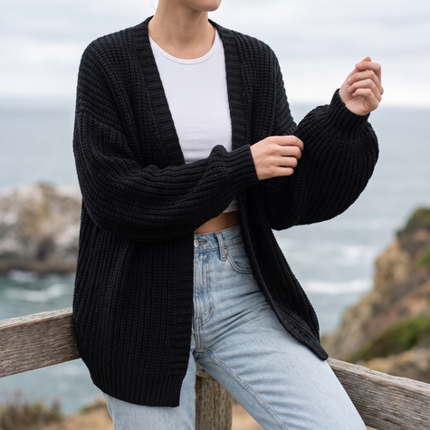 Miranda chunky knit cardigan in Black - lifestyle