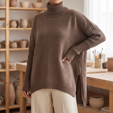 Noelle turtleneck sweater in Flower Brown - lifestyle