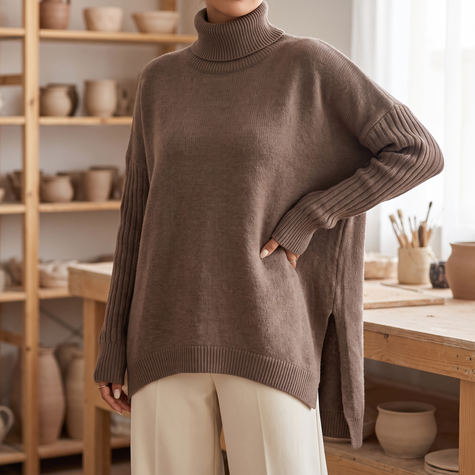 Noelle turtleneck sweater in Flower Brown - lifestyle
