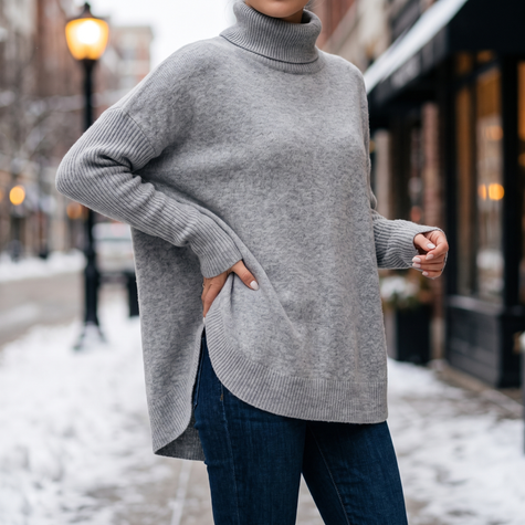 Noelle turtleneck sweater in Grey White - lifestyle