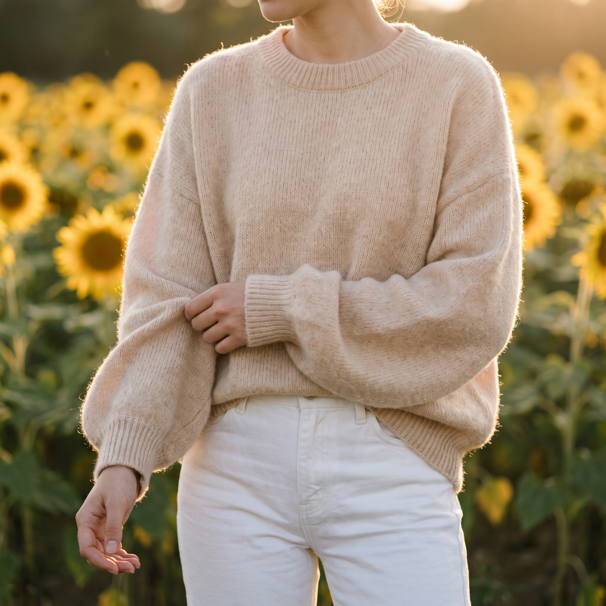 Rachel drop shoulder sweater in Apricot - lifestyle