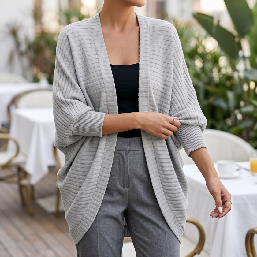Odette open front cardigan in Light Grey - lifestyle