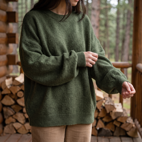 Rachel drop shoulder sweater in Olive Green - lifestyle