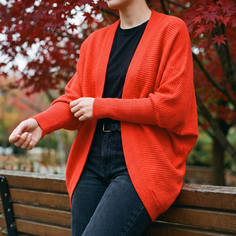 Odette open front cardigan in Orange-Red - lifestyle