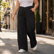 Women's Wide Leg Pants, Crossover High Waist Pull On Trousers, 1X-6X
