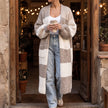 Women's Checkerboard Knit Cardigan, Oversized Longline with Pockets