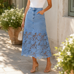 Lace Hem Denim Maxi Skirt