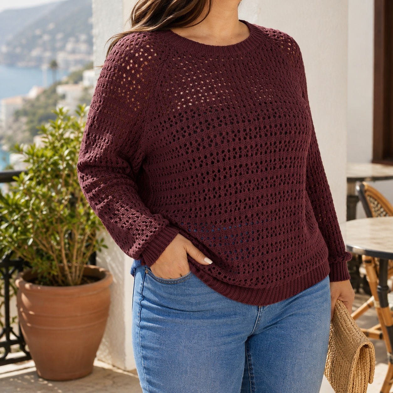 Cable Knit Cut Out Pullover Sweater