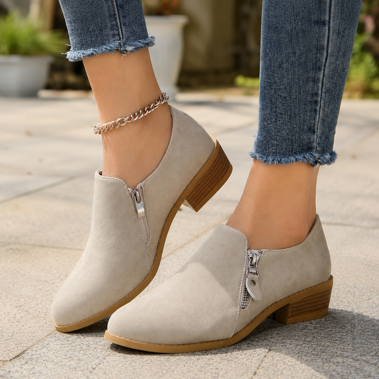 Women's Suede Ankle Boots, Side Zip Booties, Cushioned Footbed