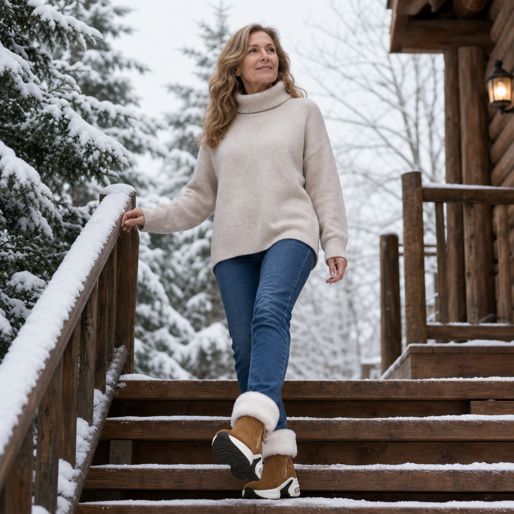 fur lined winter ankle boots for women, wedge snow booties