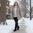 black fur boots for women, fleece lined mid calf winter boots