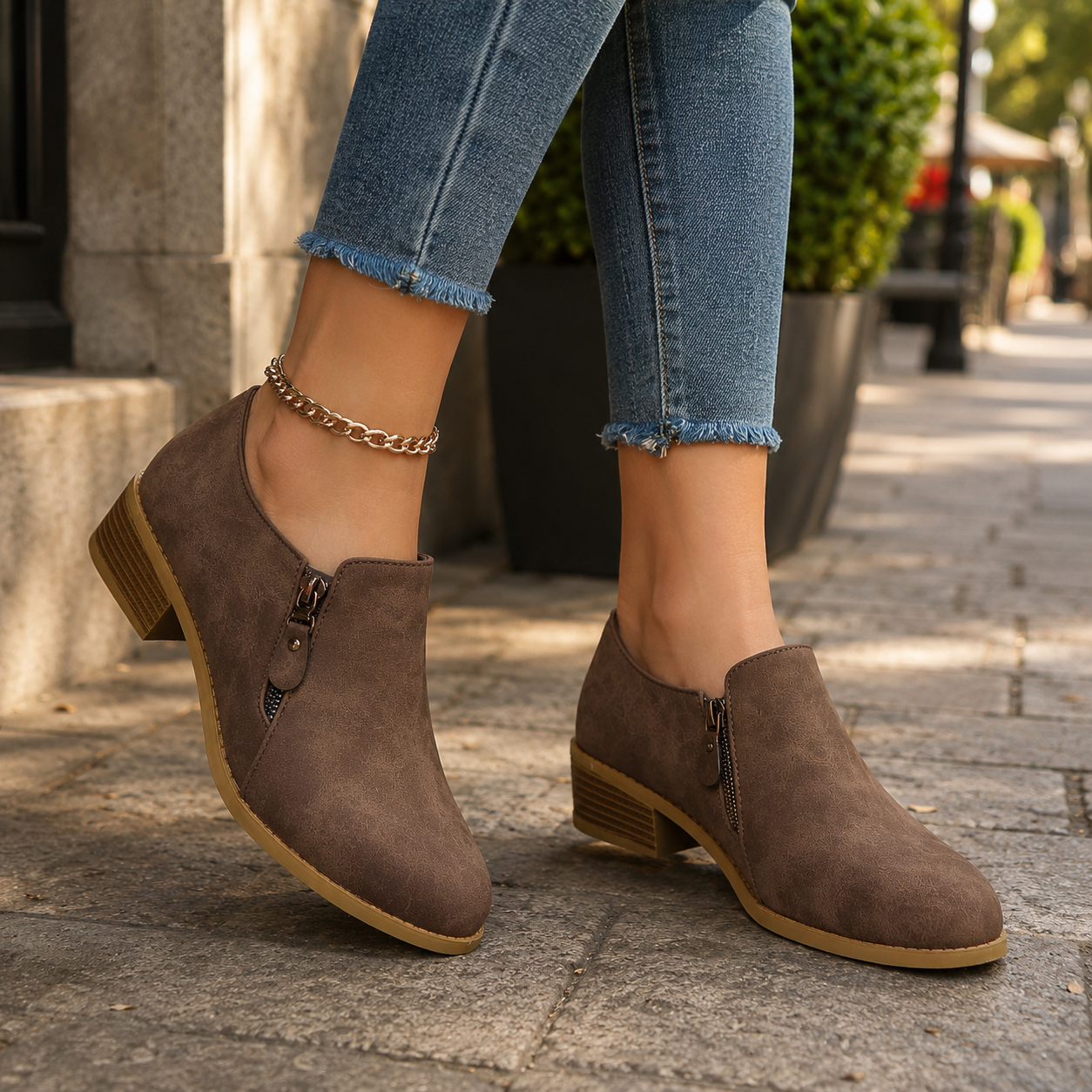 Women's Suede Ankle Boots, Side Zip Booties, Cushioned Footbed