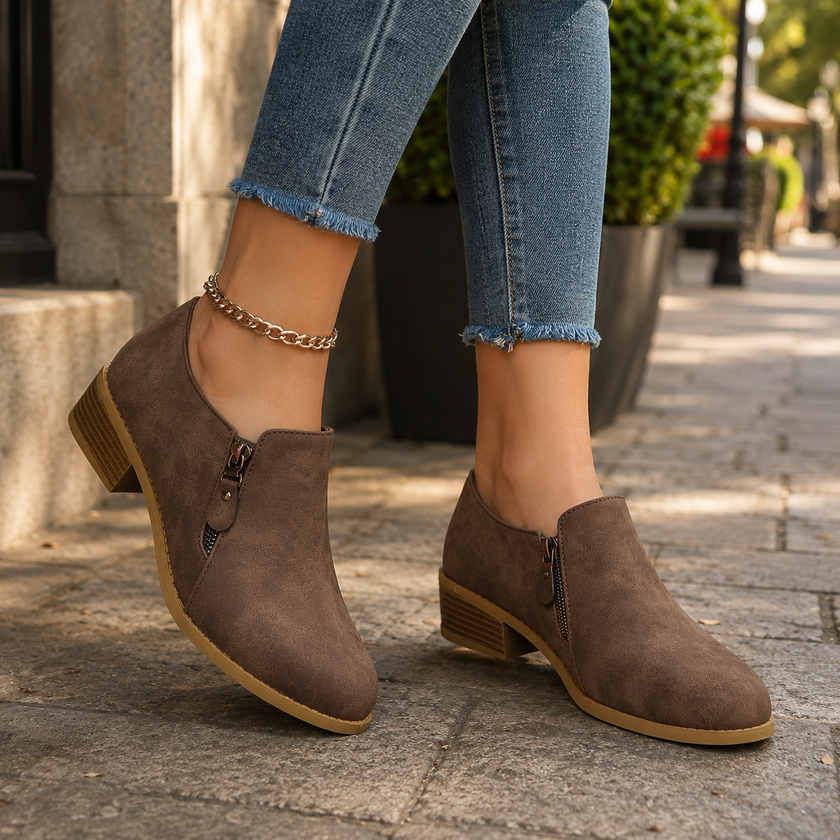 Women's Suede Ankle Boots, Side Zip Booties, Cushioned Footbed
