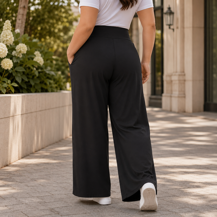 Women's Wide Leg Pants, Crossover High Waist Pull On Trousers, 1X-6X