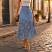 Lace Hem Denim Maxi Skirt