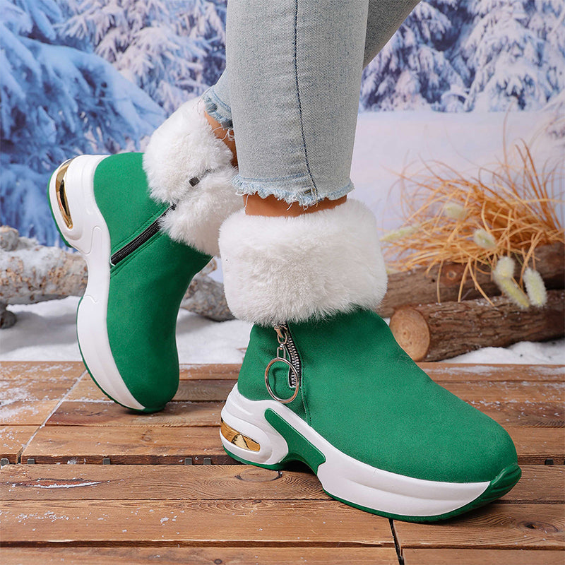 fur lined winter ankle boots for women, wedge snow booties