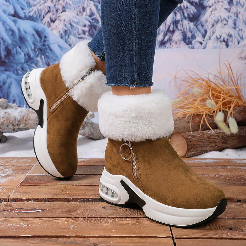 fur lined winter ankle boots for women, wedge snow booties
