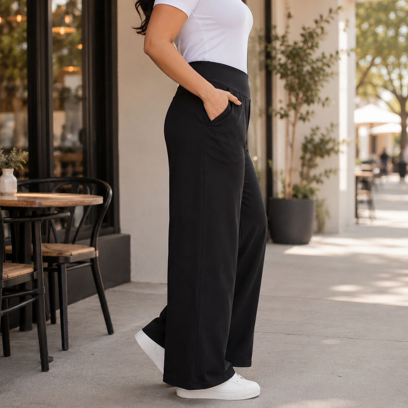 Women's Wide Leg Pants, Crossover High Waist Pull On Trousers, 1X-6X