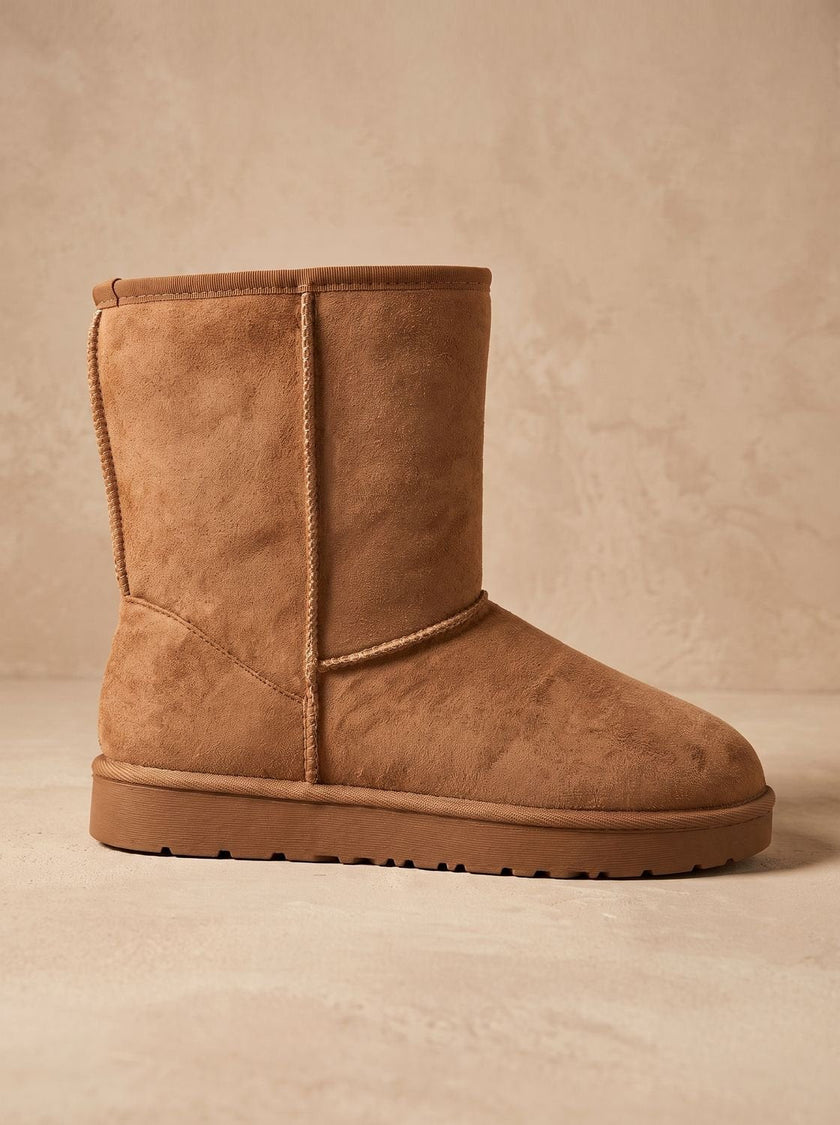 sherpa lined winter boots for women, faux suede mid calf