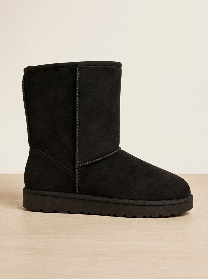 sherpa lined winter boots for women, faux suede mid calf