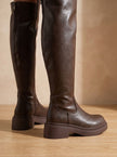 Women's Over the Knee Boots, Flat Side-Zip Stretch Boots