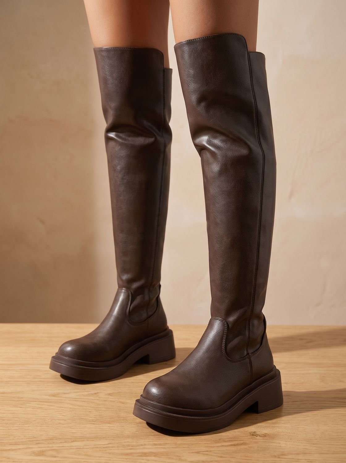 Women's Over the Knee Boots, Flat Side-Zip Stretch Boots