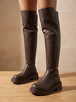 Women's Over the Knee Boots, Flat Side-Zip Stretch Boots