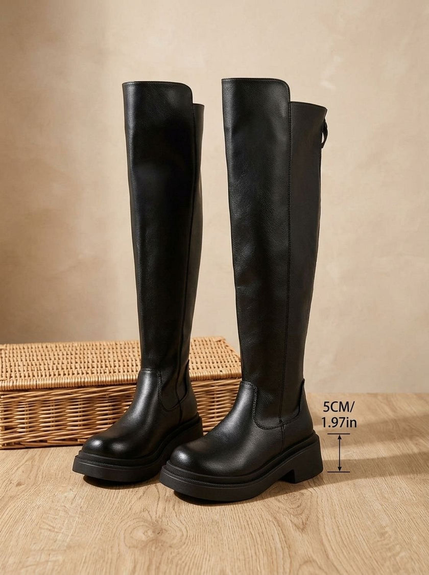 Women's Over the Knee Boots, Flat Side-Zip Stretch Boots