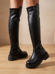 Women's Over the Knee Boots, Flat Side-Zip Stretch Boots