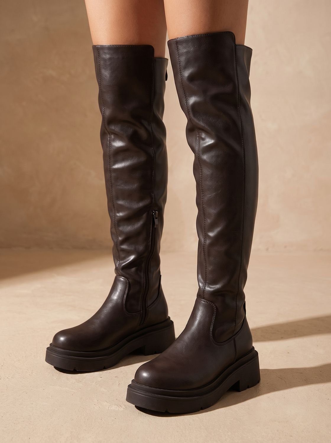 Women's Over the Knee Boots, Flat Side-Zip Stretch Boots